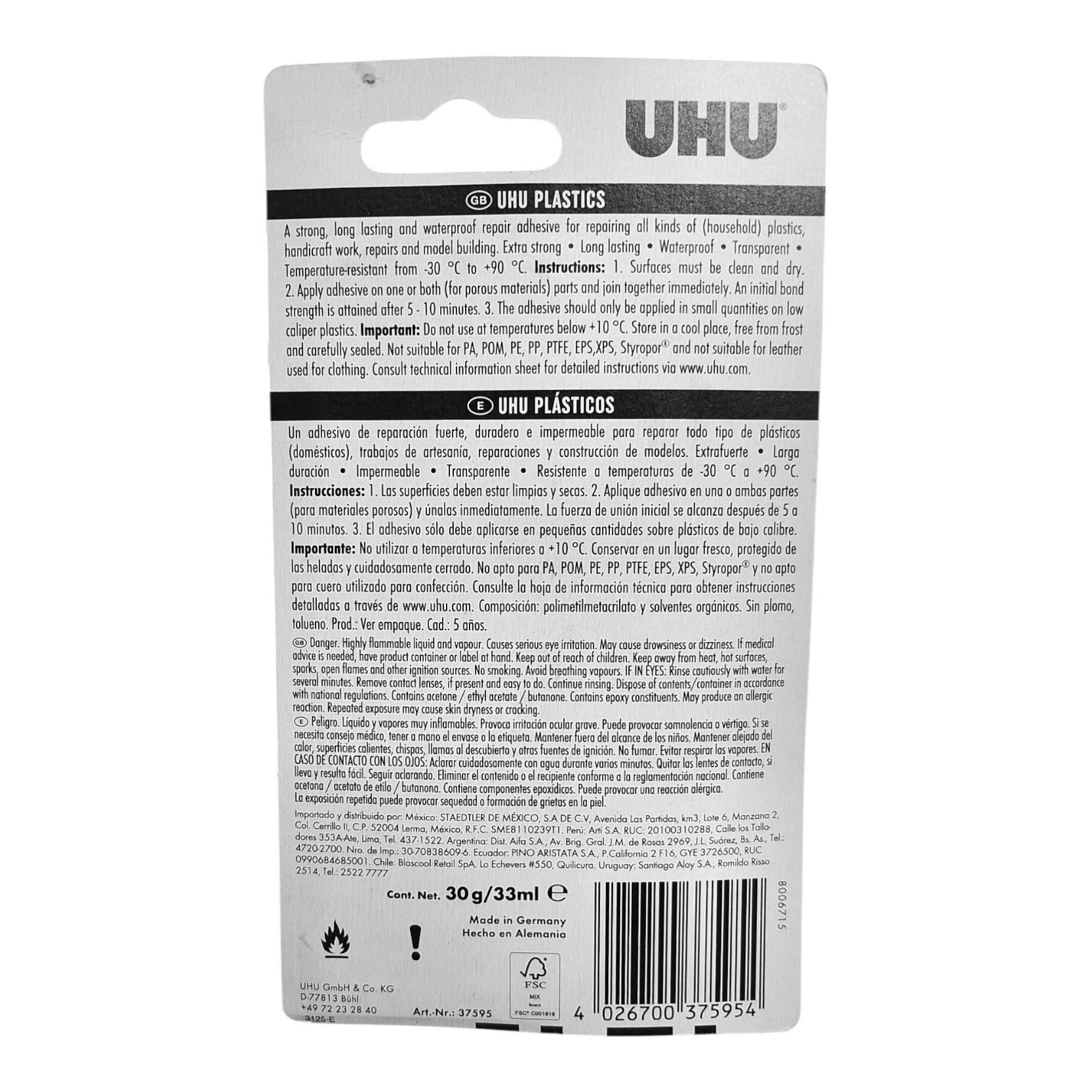 Pegamento Uhu All Plastics Pegamento Para Plásticos 33 mL - Imagen 2
