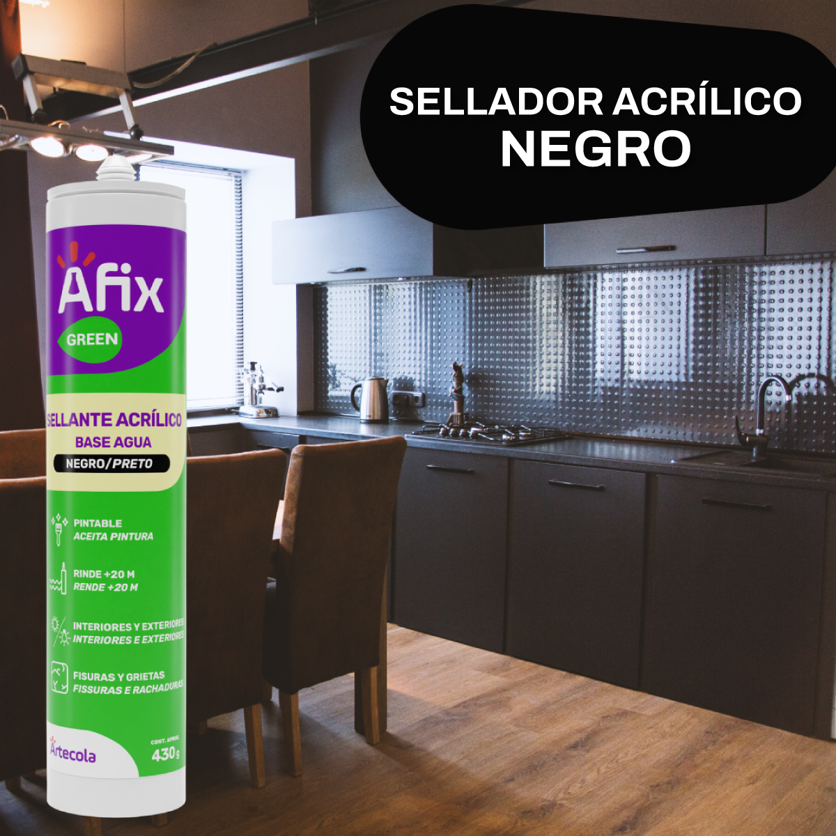 Sellador Acrílico Silicona Pintable Negro Afix Green 430 gr - Imagen 5