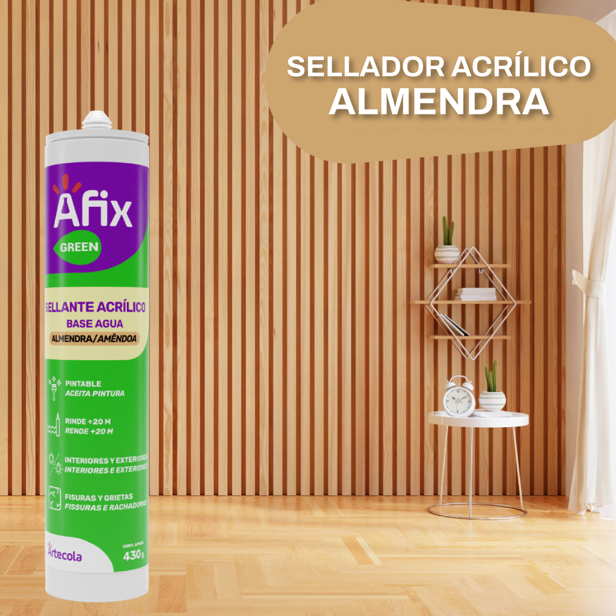 Sellador Acrílico Silicona Pintable Almendra Afix Green 430 gr - Imagen 5
