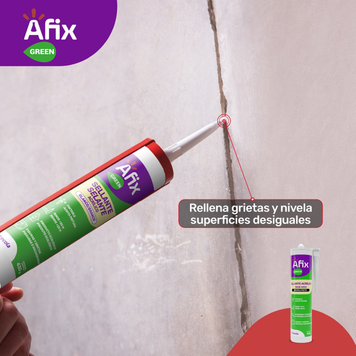 Sellador Acrílico Silicona Pintable Negro Afix Green 430 gr - Imagen 6