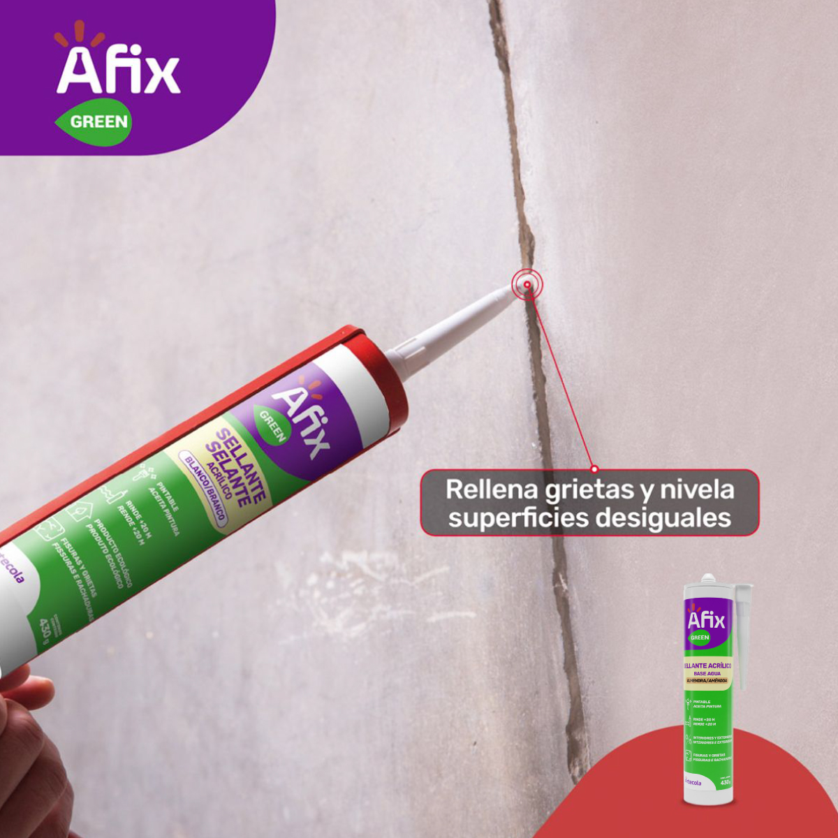 Sellador Acrílico Silicona Pintable Almendra Afix Green 430 gr - Imagen 6