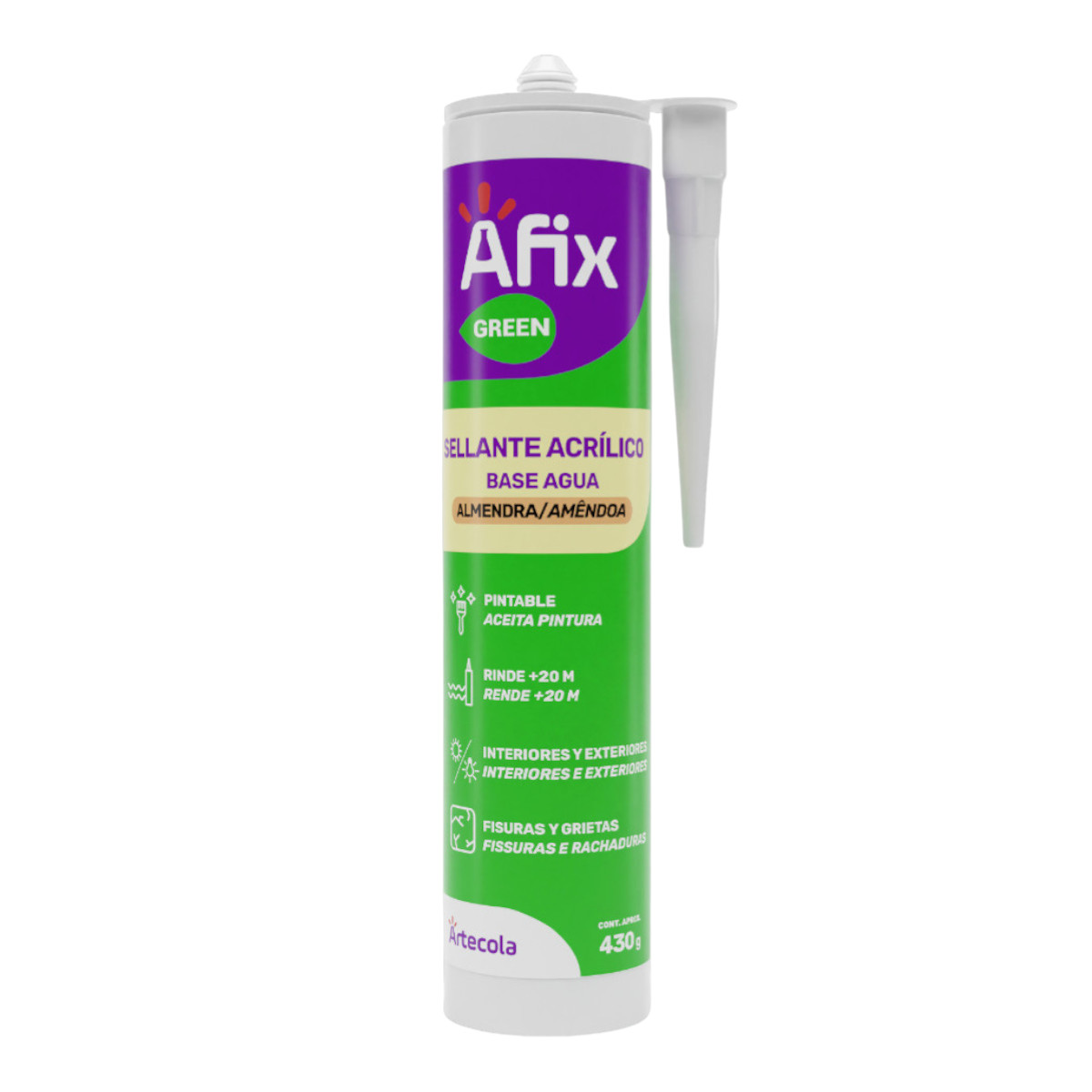 Sellador Acrílico Silicona Pintable Almendra Afix Green 430 gr