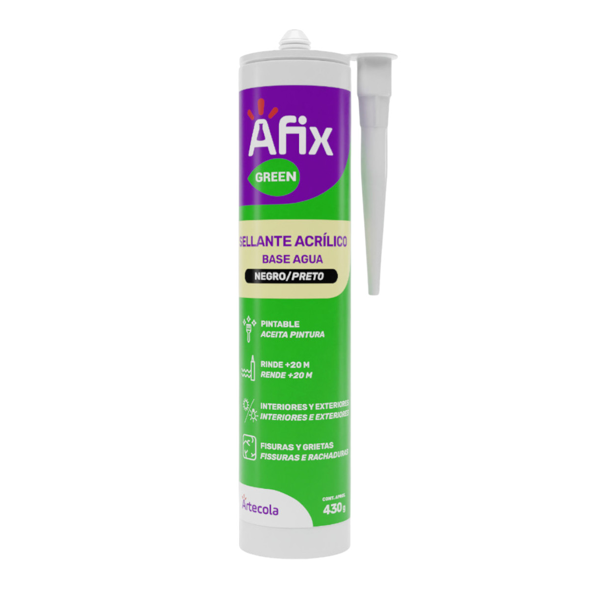 Sellador Acrílico Silicona Pintable Negro Afix Green 430 gr