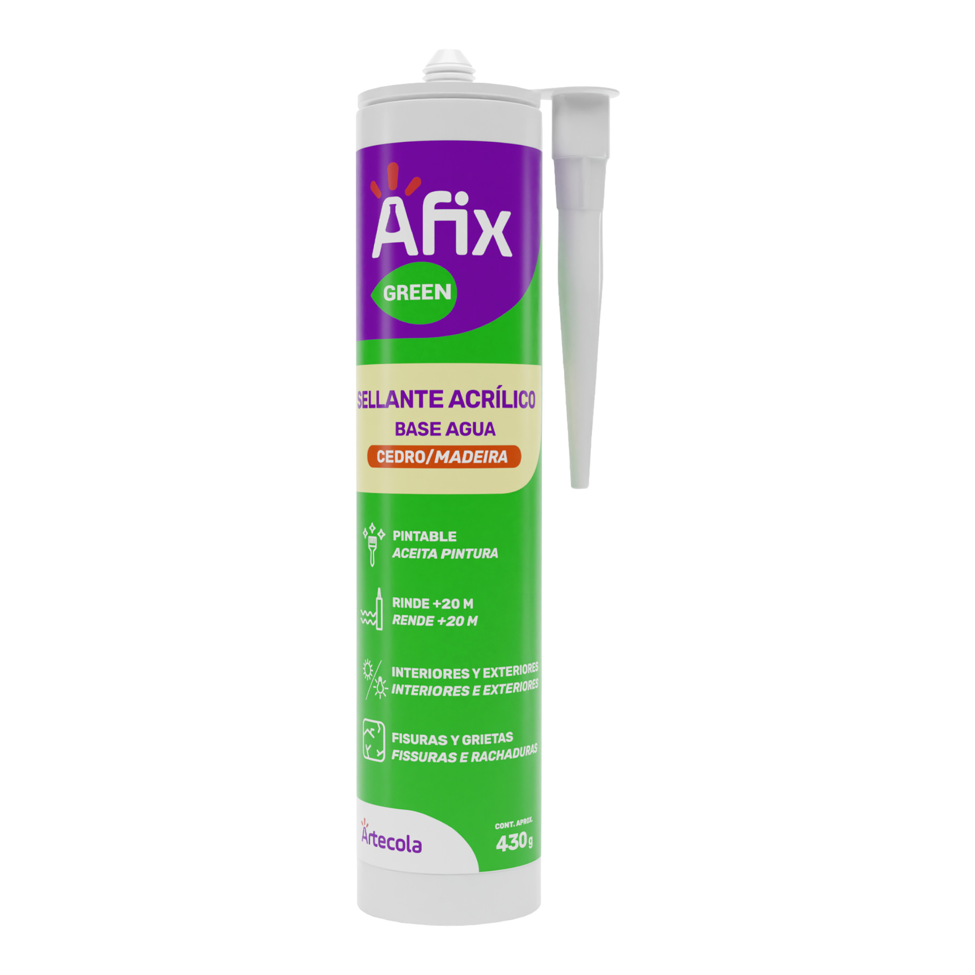 Sellador Acrílico Pintable Color Madera Afix Green 430 g